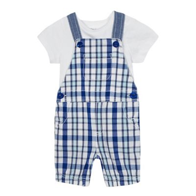 Baby boys' blue checked dungarees and t-shirt set
